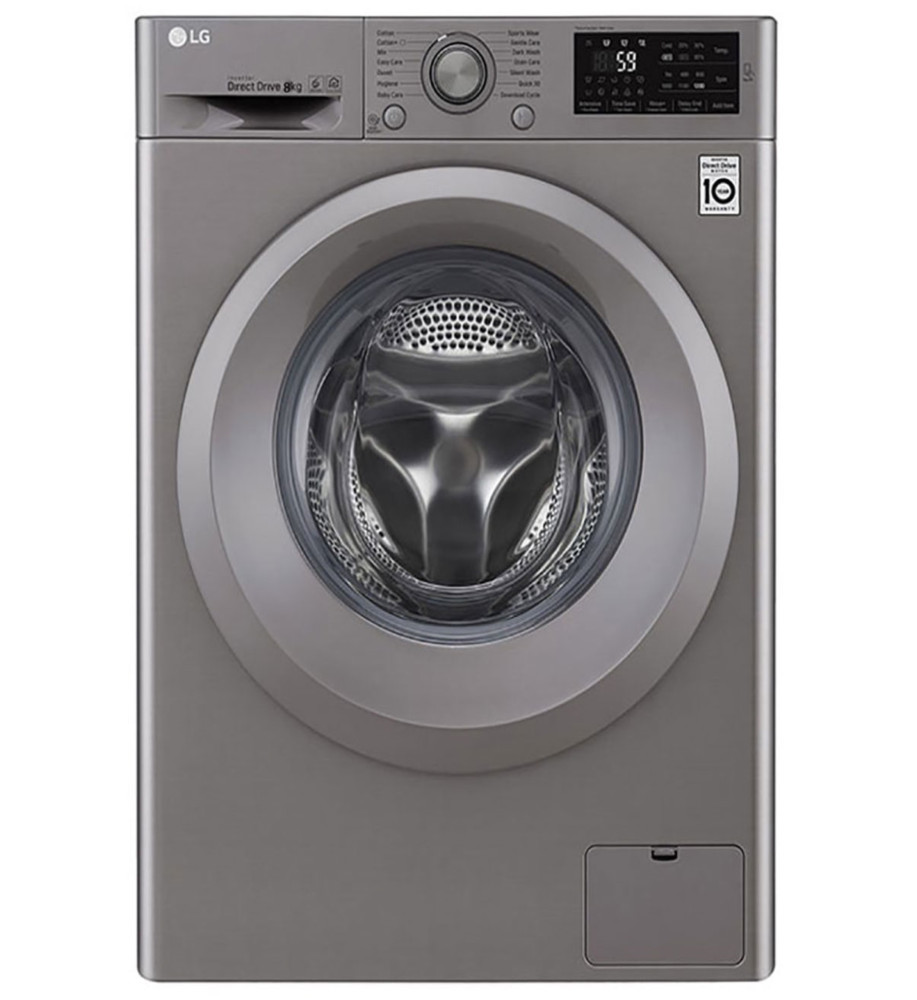 lg 8kg front load washing machine, inverter direct drive motor, 6 motion dd, smart diagnosis (wash only) silver lg 8kg front load washing machine, inverter direct drive motor, 6 motion dd, smart diagnosis (wash only) silver