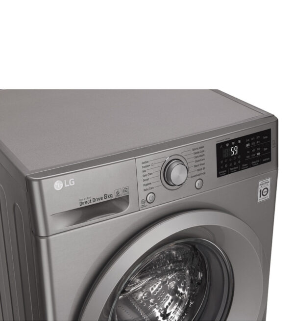lg 8kg front load washing machine, inverter direct drive motor, 6 motion dd, smart diagnosis (wash only) silver