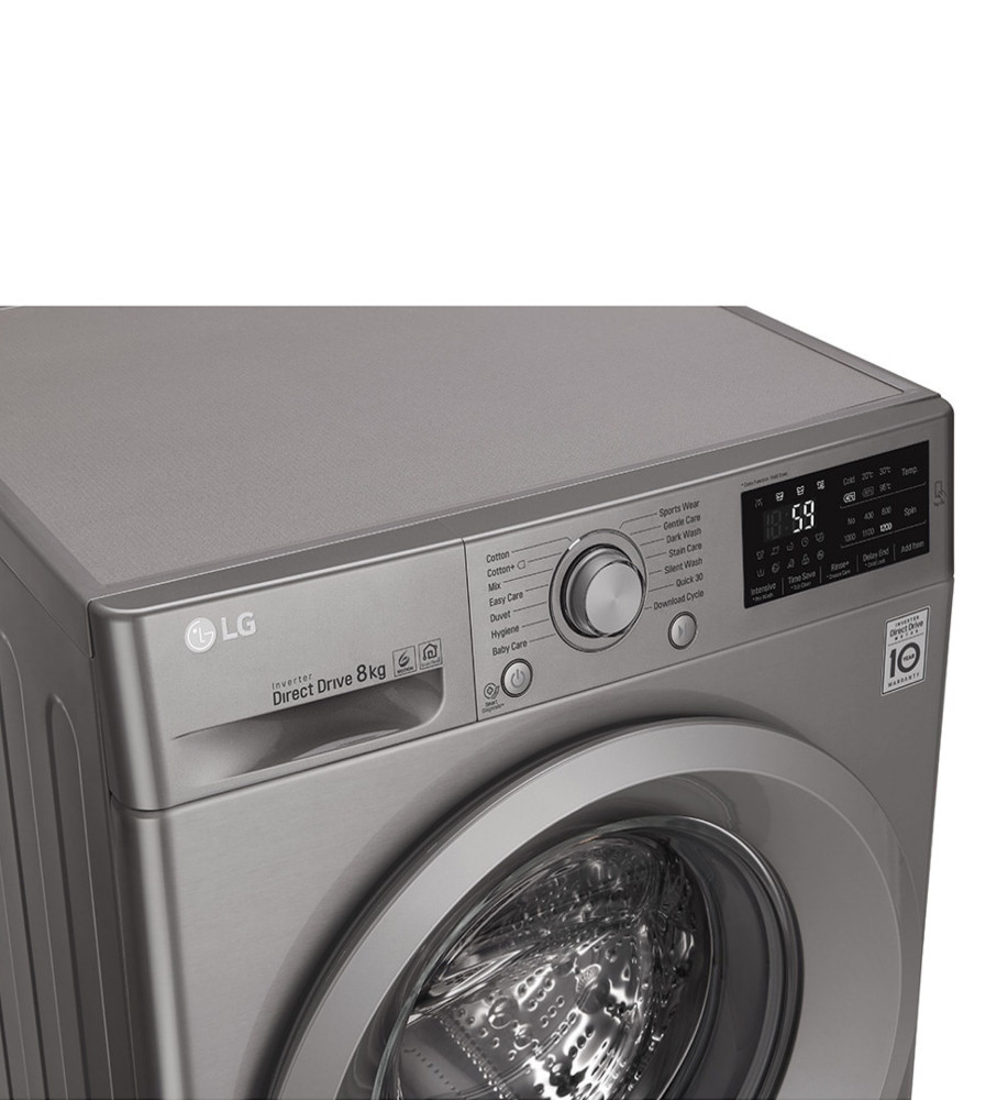 lg 8kg front load washing machine, inverter direct drive motor, 6 motion dd, smart diagnosis (wash only) silver lg 8kg front load washing machine, inverter direct drive motor, 6 motion dd, smart diagnosis (wash only) silver