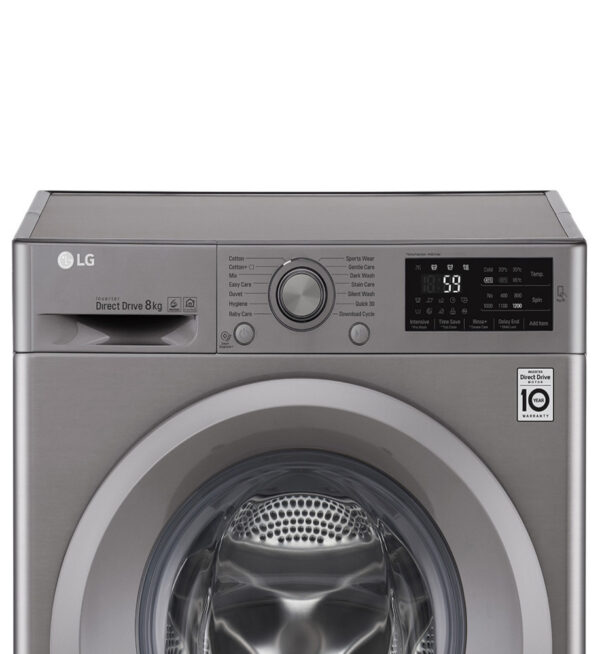lg 8kg front load washing machine, inverter direct drive motor, 6 motion dd, smart diagnosis (wash only) silver