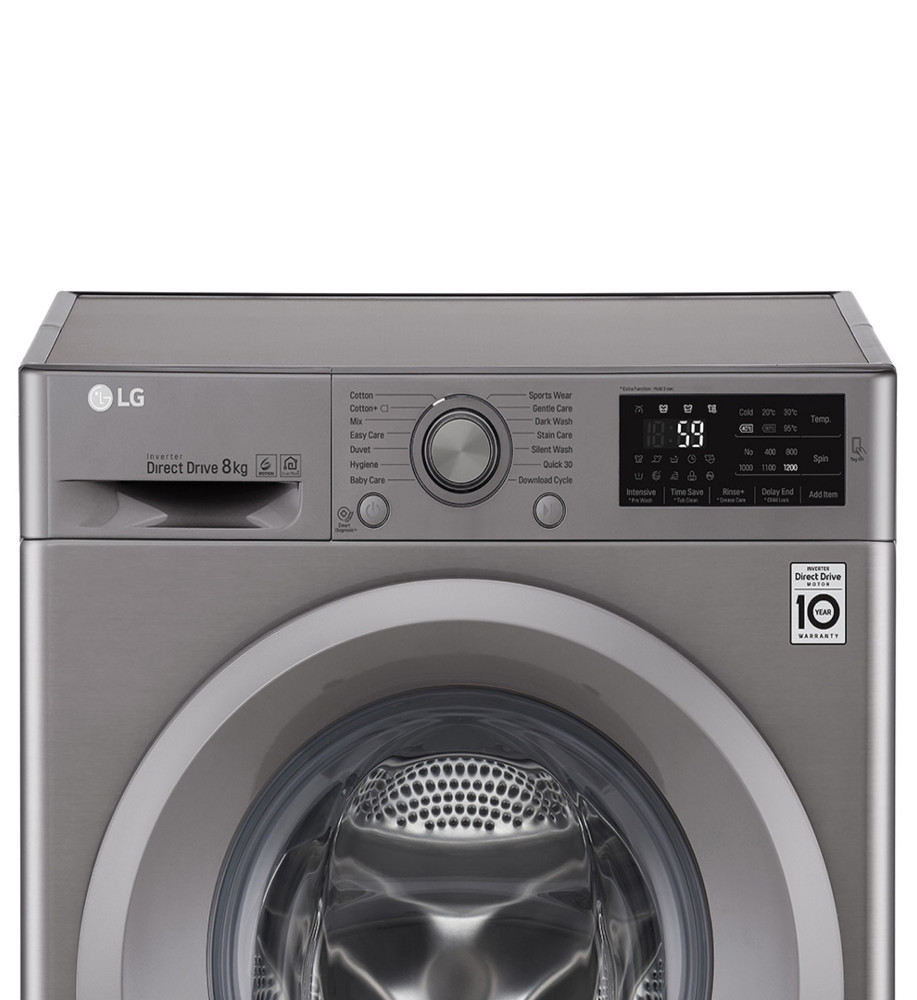lg 8kg front load washing machine, inverter direct drive motor, 6 motion dd, smart diagnosis (wash only) silver lg 8kg front load washing machine, inverter direct drive motor, 6 motion dd, smart diagnosis (wash only) silver