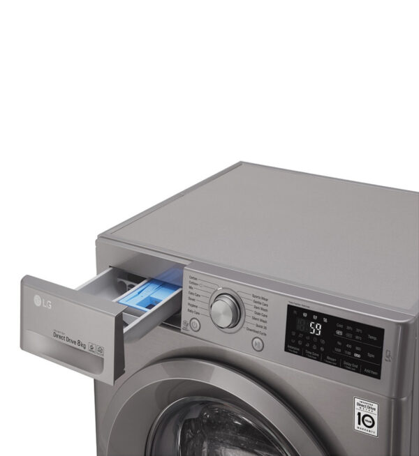 lg 8kg front load washing machine, inverter direct drive motor, 6 motion dd, smart diagnosis (wash only) silver