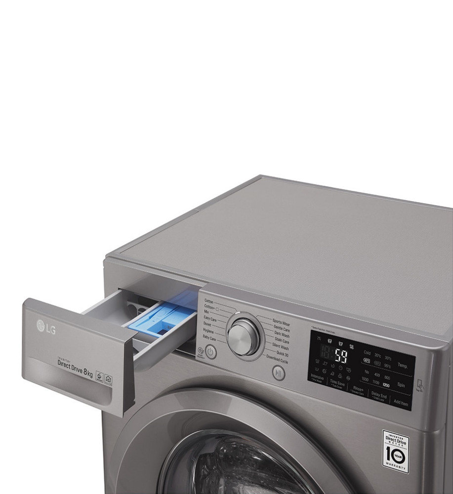 lg 8kg front load washing machine, inverter direct drive motor, 6 motion dd, smart diagnosis (wash only) silver lg 8kg front load washing machine, inverter direct drive motor, 6 motion dd, smart diagnosis (wash only) silver