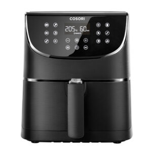 cosori 5.5l smart air fryer, square & removable basket, 11 cooking functions, roast, bake, reheat, dishwasher safe, black