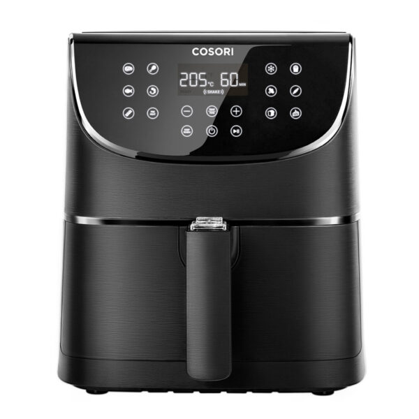 cosori 5.5l smart air fryer, square & removable basket, 11 cooking functions, roast, bake, reheat, dishwasher safe, black
