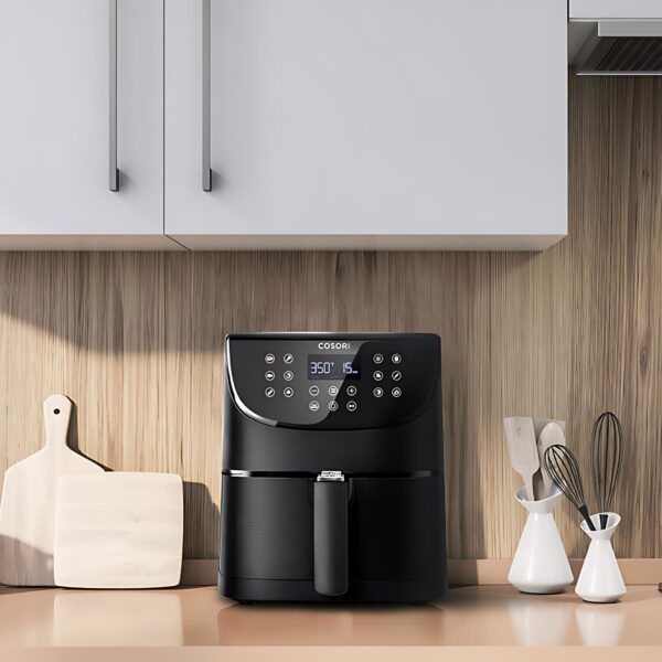 cosori 5.5l smart air fryer, square & removable basket, 11 cooking functions, roast, bake, reheat, dishwasher safe, black